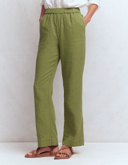 Pull On Double Cloth Pants-Olive Green