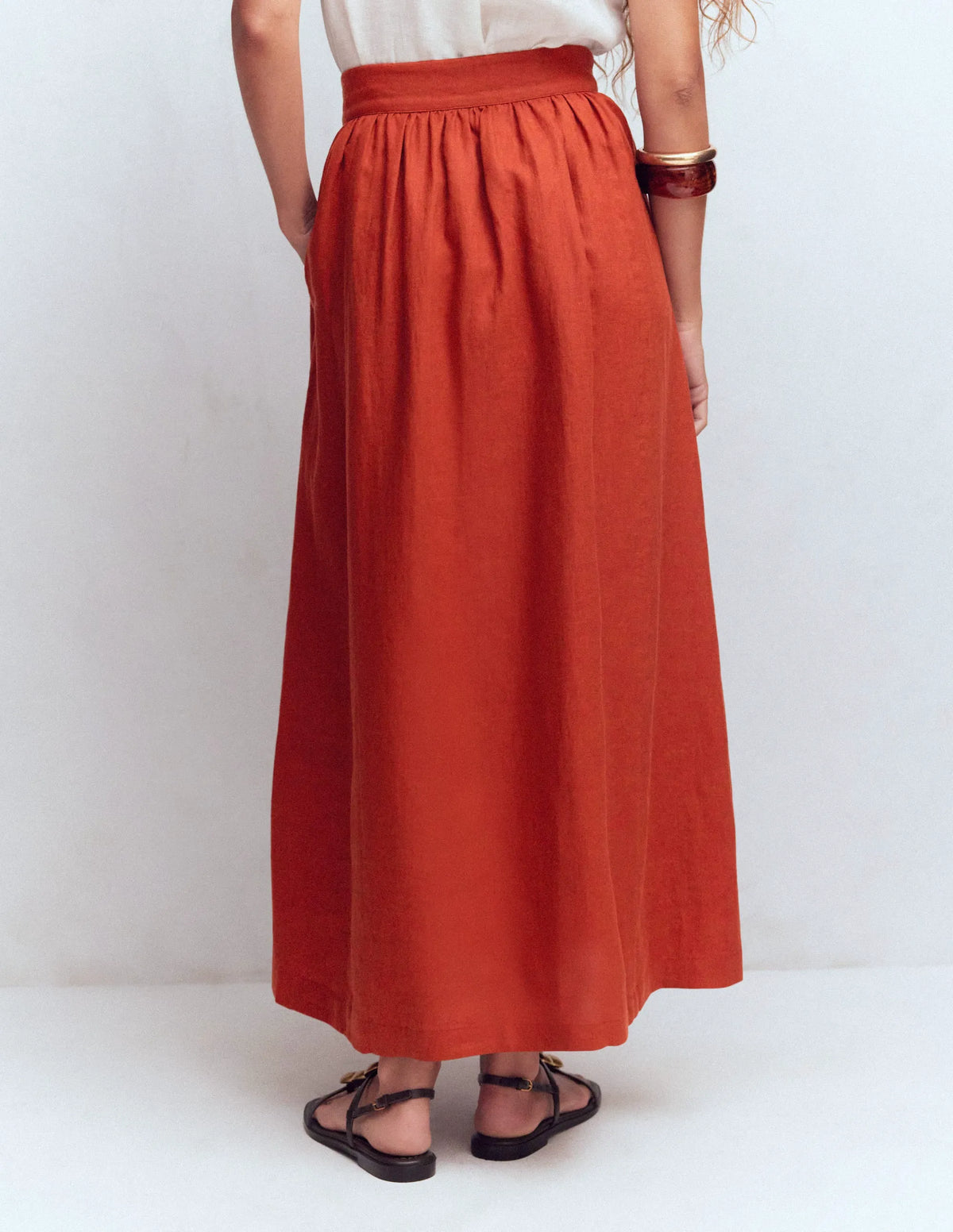 Emma Linen Maxi Skirt-Burnt Orange