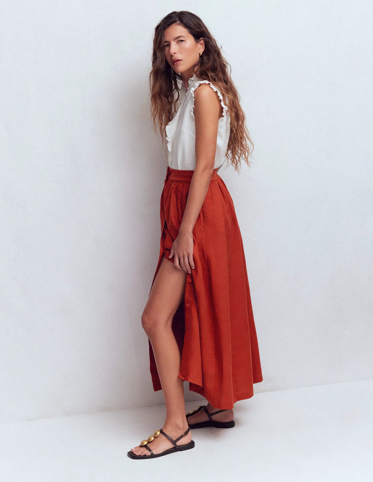 Emma Linen Maxi Skirt-Burnt Orange