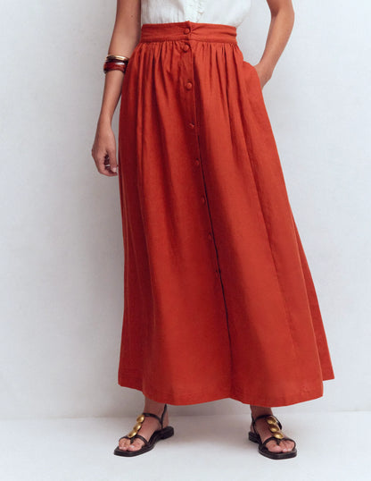 Emma Linen Maxi Skirt-Burnt Orange
