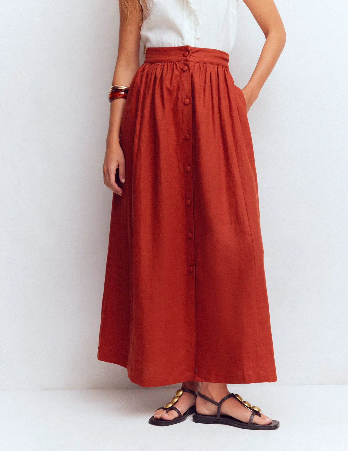 Emma Linen Maxi Skirt-Burnt Orange