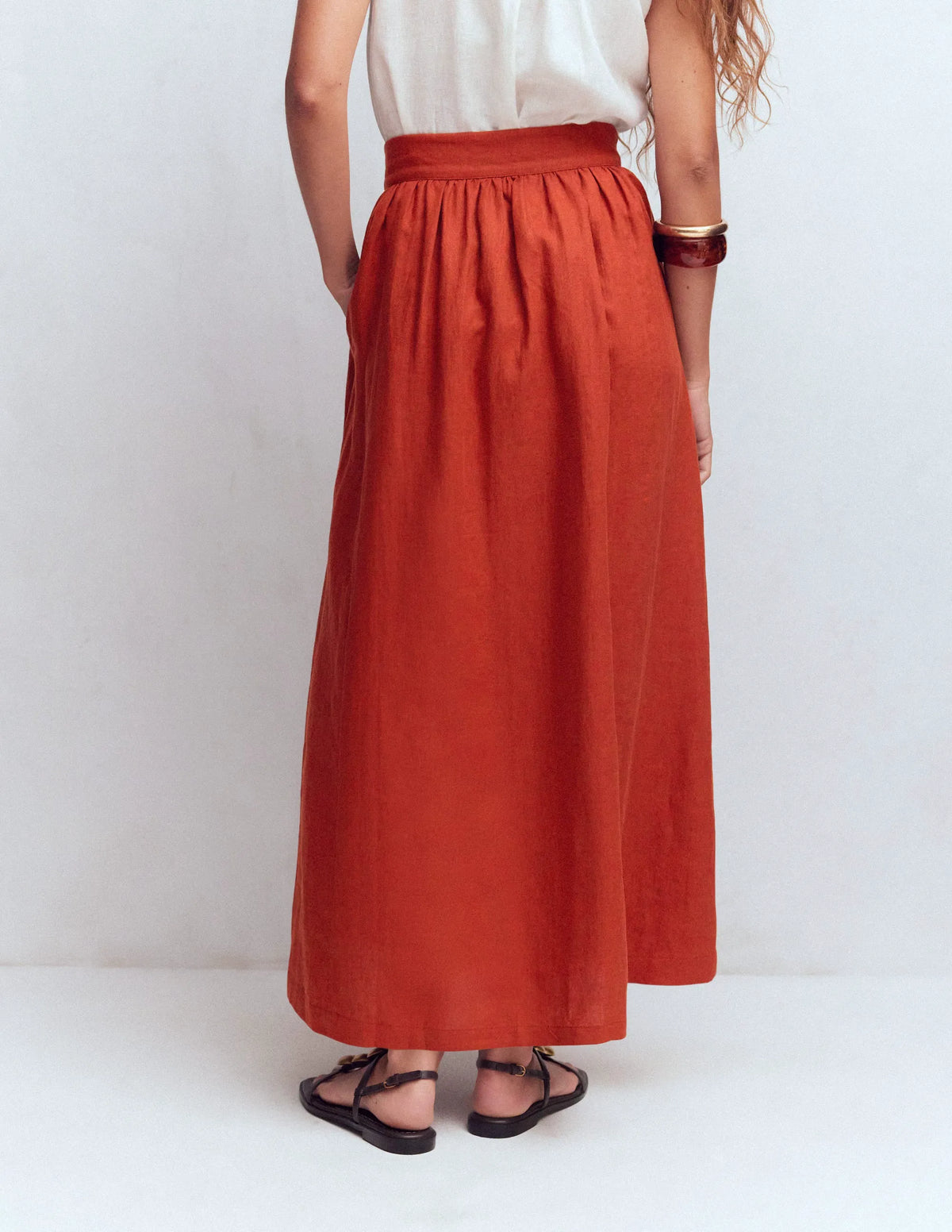 Emma Linen Maxi Skirt-Burnt Orange