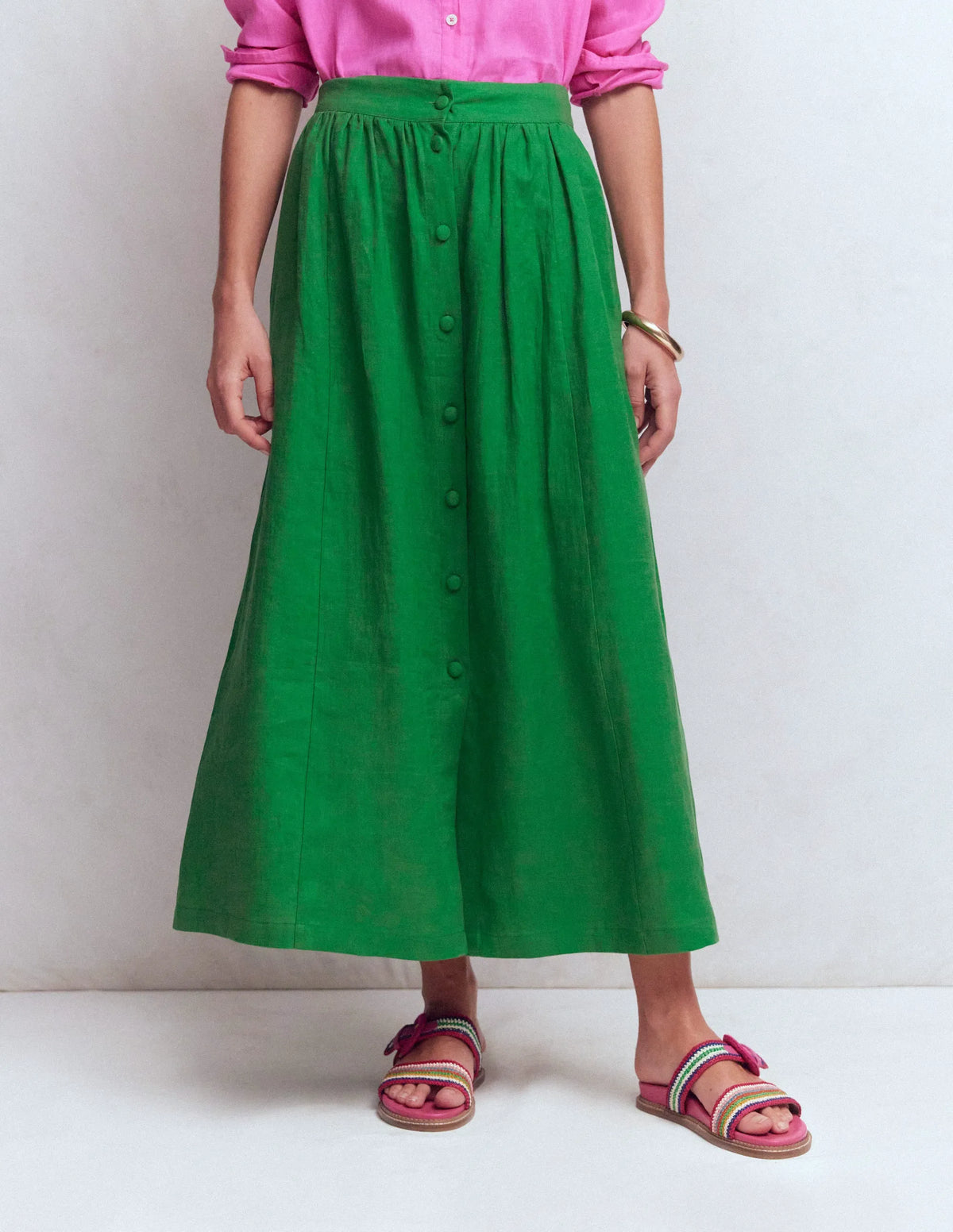 Emma Linen Maxi Skirt-Highland Green