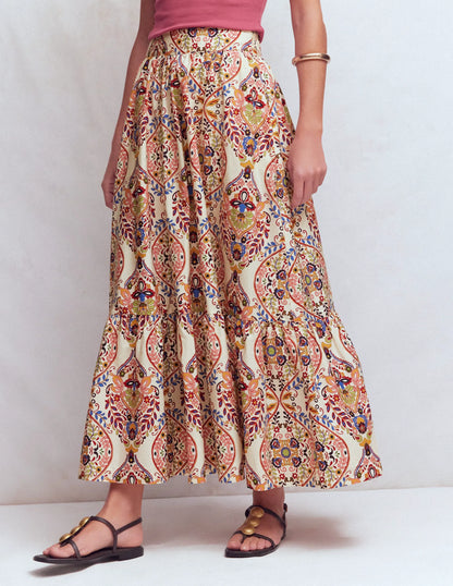 Abigail Poplin Maxi Skirt-Multi, Enchanted Gardenia