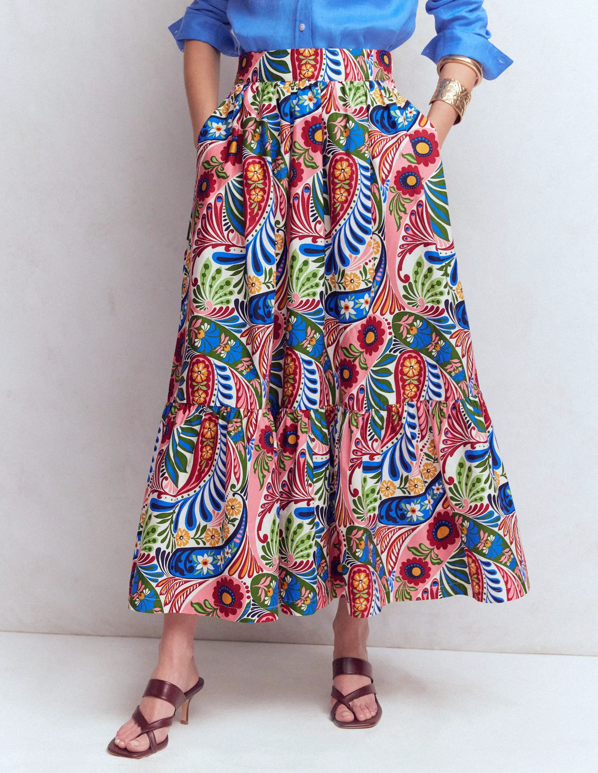 Abigail Poplin Maxi Skirt-Multi, Enchanted Paisley