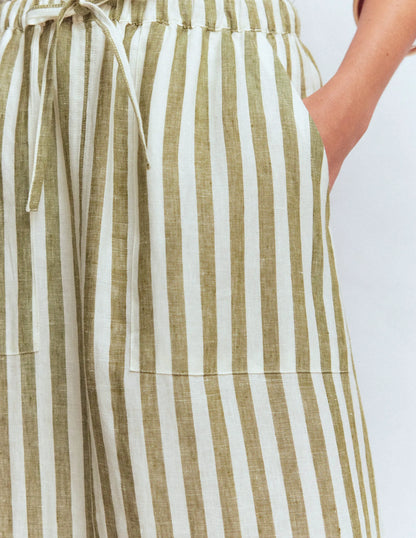 Layla Linen Skirt-Green Stripe