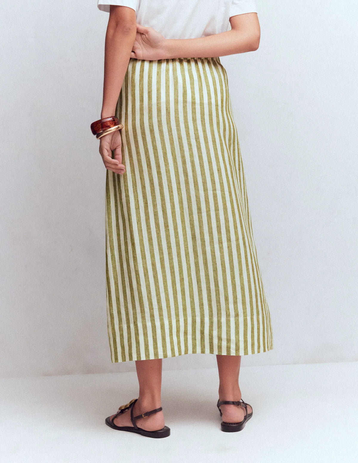 Layla Linen Skirt-Green Stripe