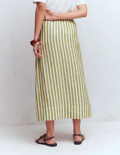 Layla Linen Skirt-Green Stripe