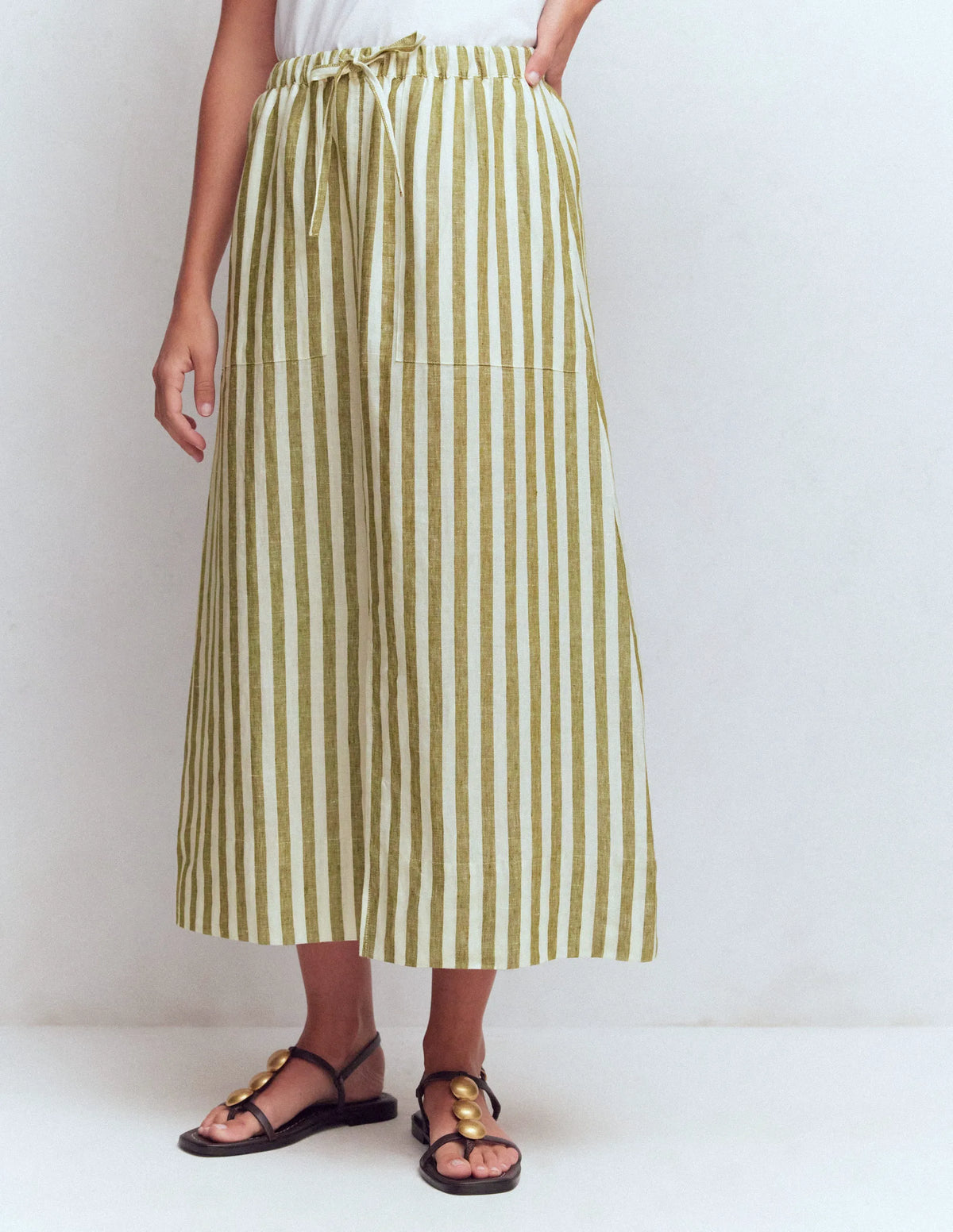 Layla Linen Skirt-Green Stripe