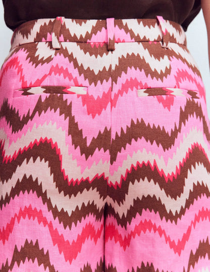 Belgravia Linen Shorts-Pink, Zig Zag Wave