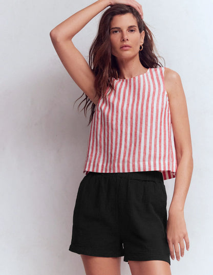 Pull On Double Cloth Shorts-Black