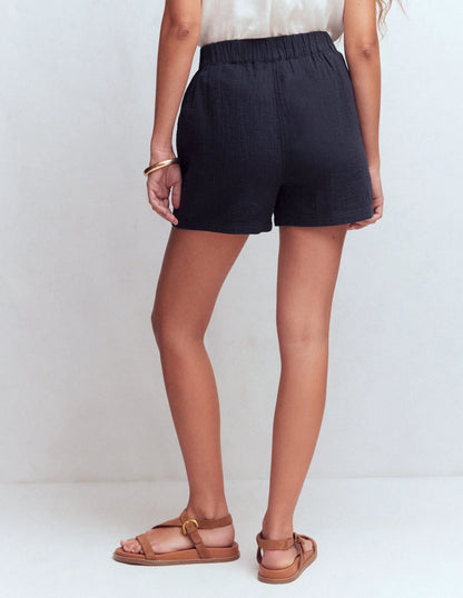 Pull On Double Cloth Shorts-Navy