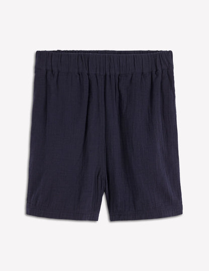 Pull On Double Cloth Shorts-Navy