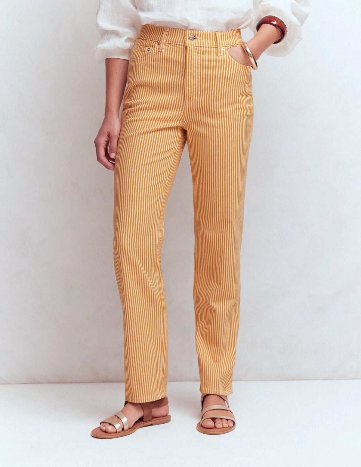 High Rise Straight Jeans-Yellow Stripe