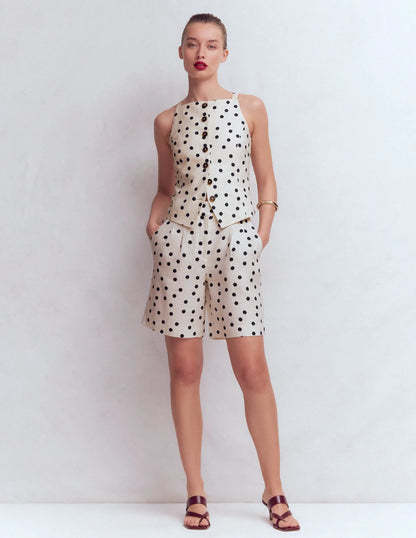 Kensington Linen Shorts-Ivory, Painted Dot