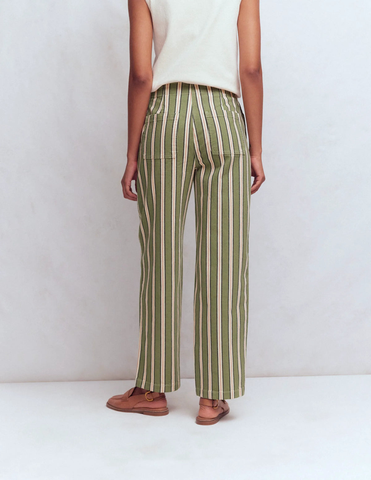 Barrel Leg Chino Pants-Green, Navy, Pink Stripe