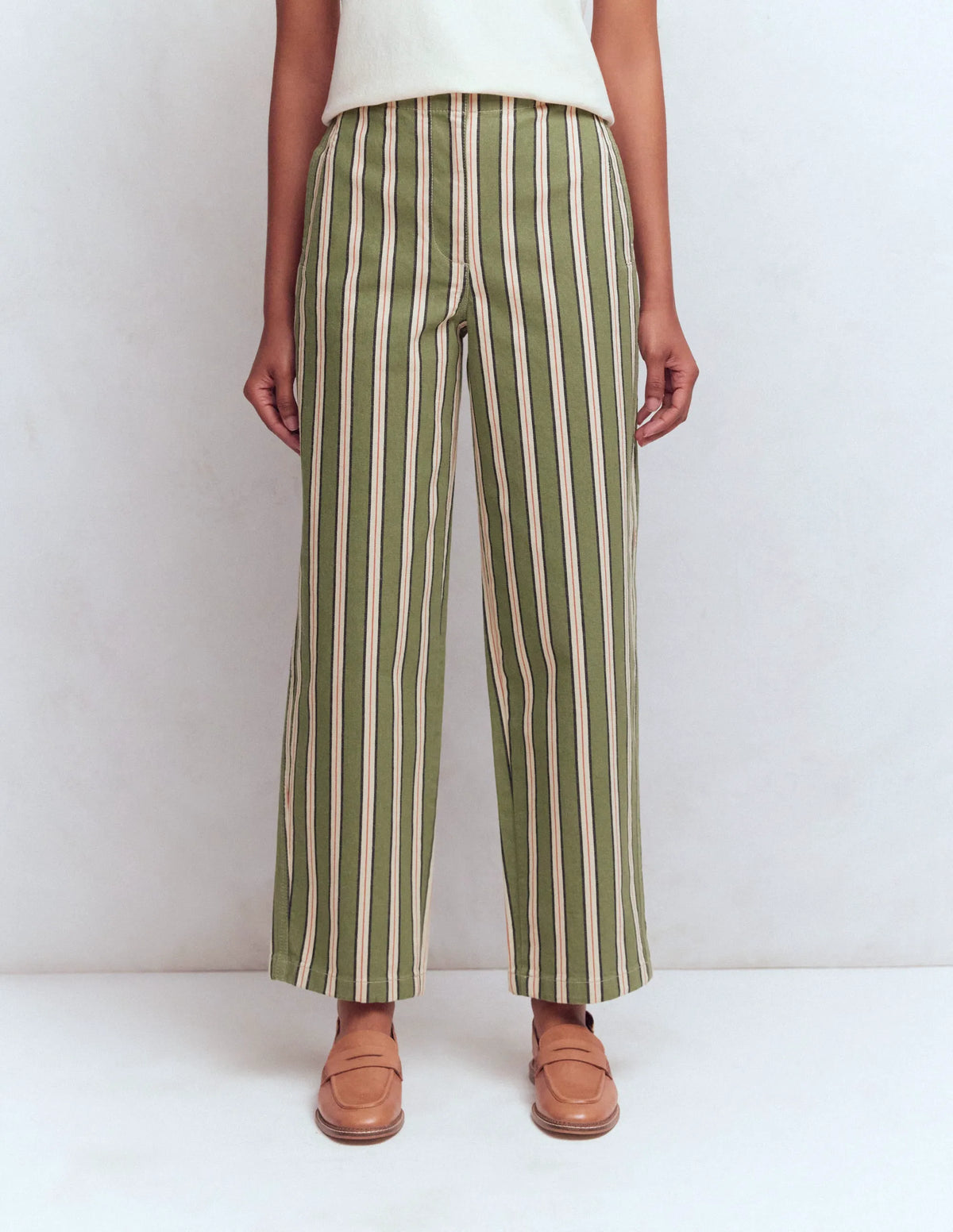 Barrel Leg Chino Pants-Green, Navy, Pink Stripe