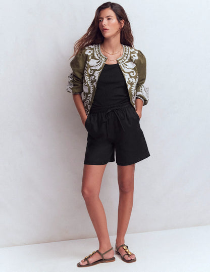 Islington Linen Shorts-Black
