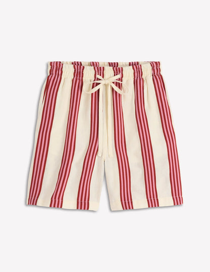 Islington Linen Shorts-Ivory, Brown, Pink Stripe