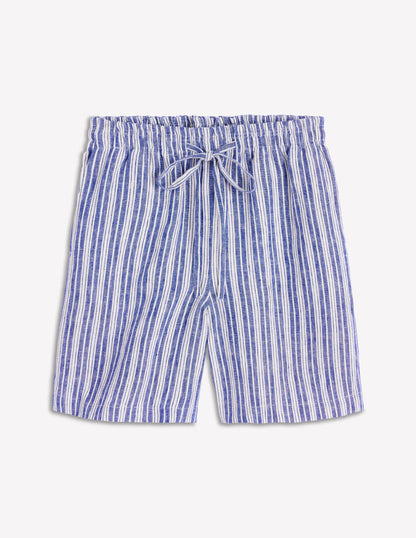 Islington Linen Shorts-Bright blue Stripe