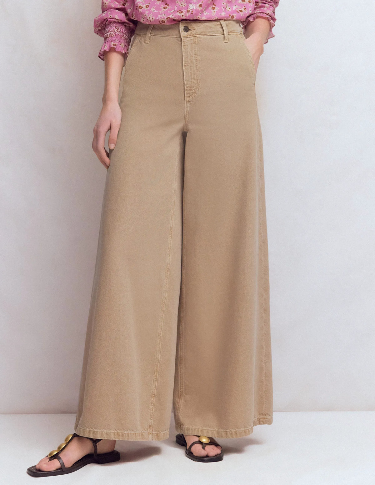 High Rise Palazzo Jeans-Cappuccino