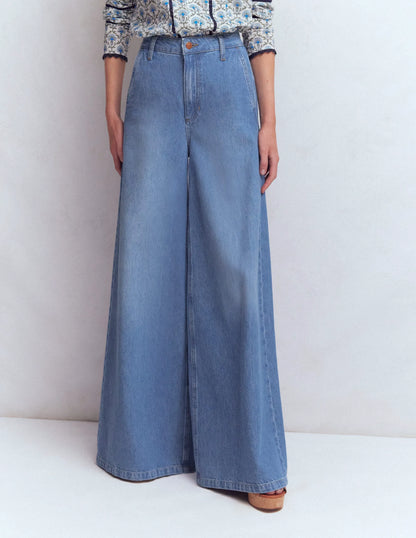High Rise Palazzo Jeans-Light Wash