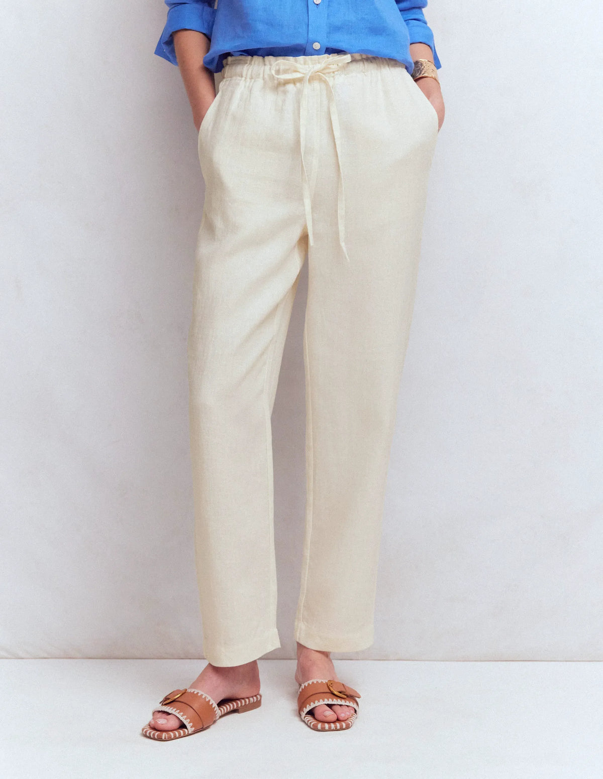 Islington Linen Crop Pants-Ivory