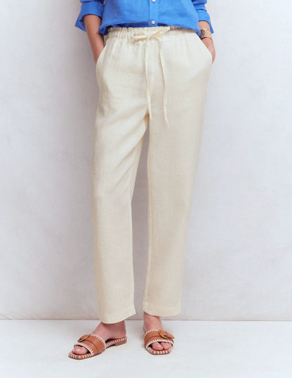 Islington Linen Crop Pants-Ivory