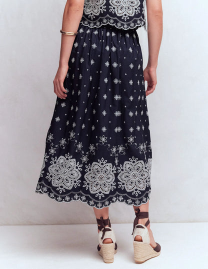 Verity Broderie Poplin Skirt-Navy