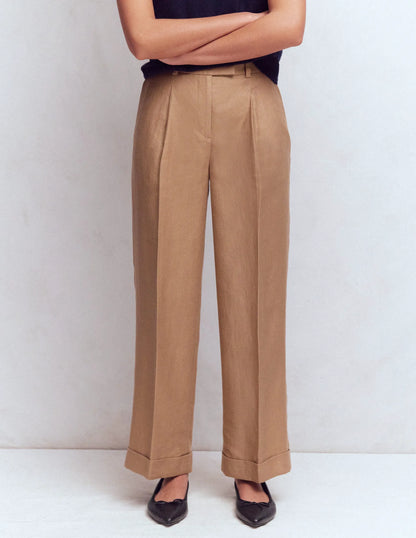 Chiswick Crop Linen Pants-Cappuccino