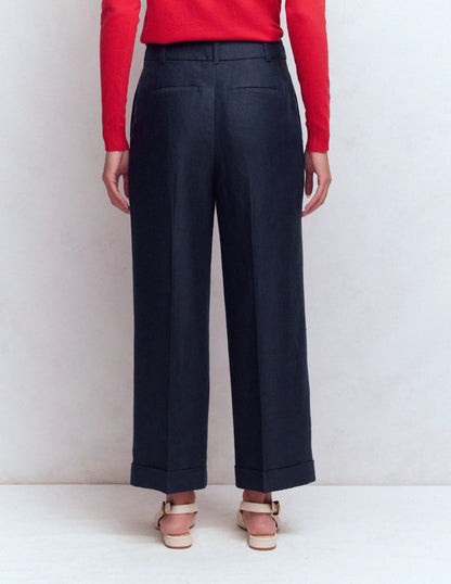 Chiswick Crop Linen Pants-Navy