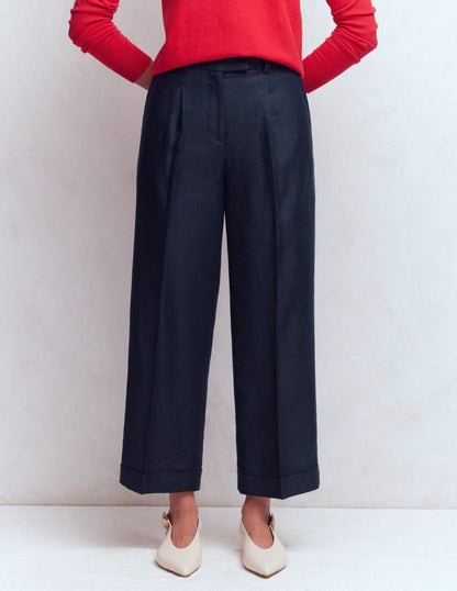 Chiswick Crop Linen Pants-Navy