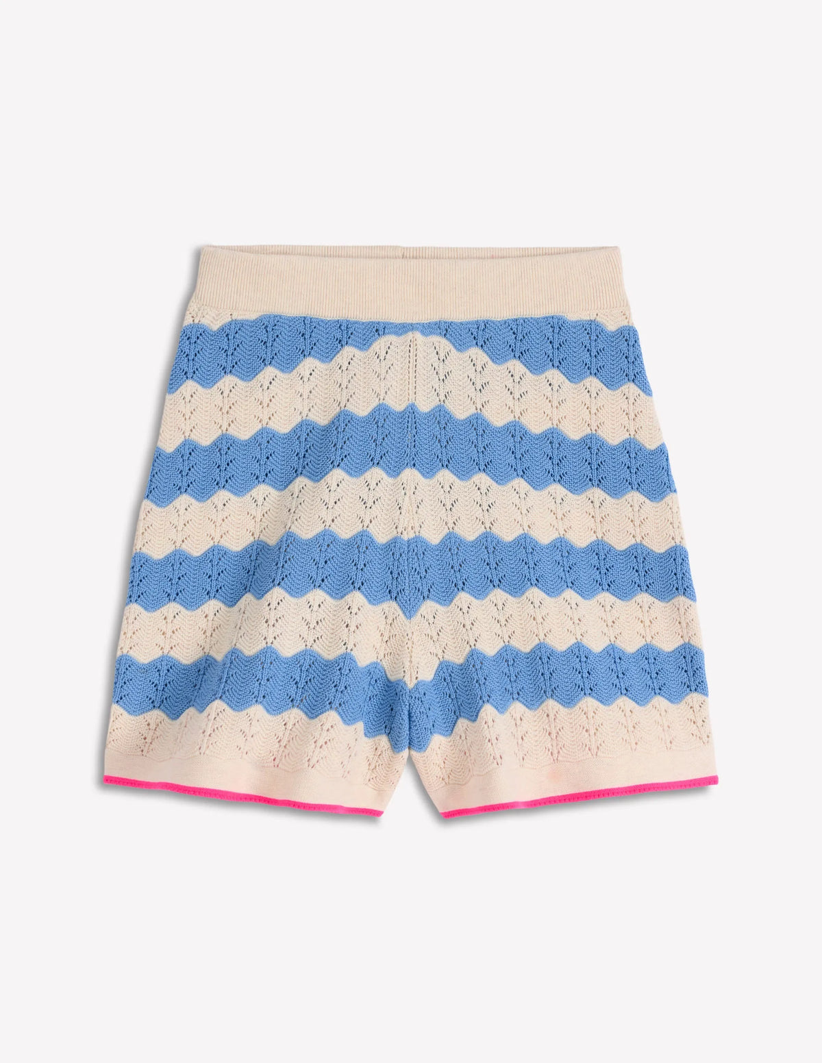 Knitted Pointelle Shorts-Blue, White