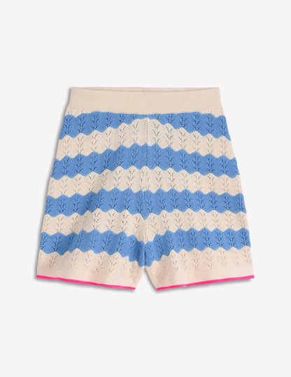 Knitted Pointelle Shorts-Blue, White