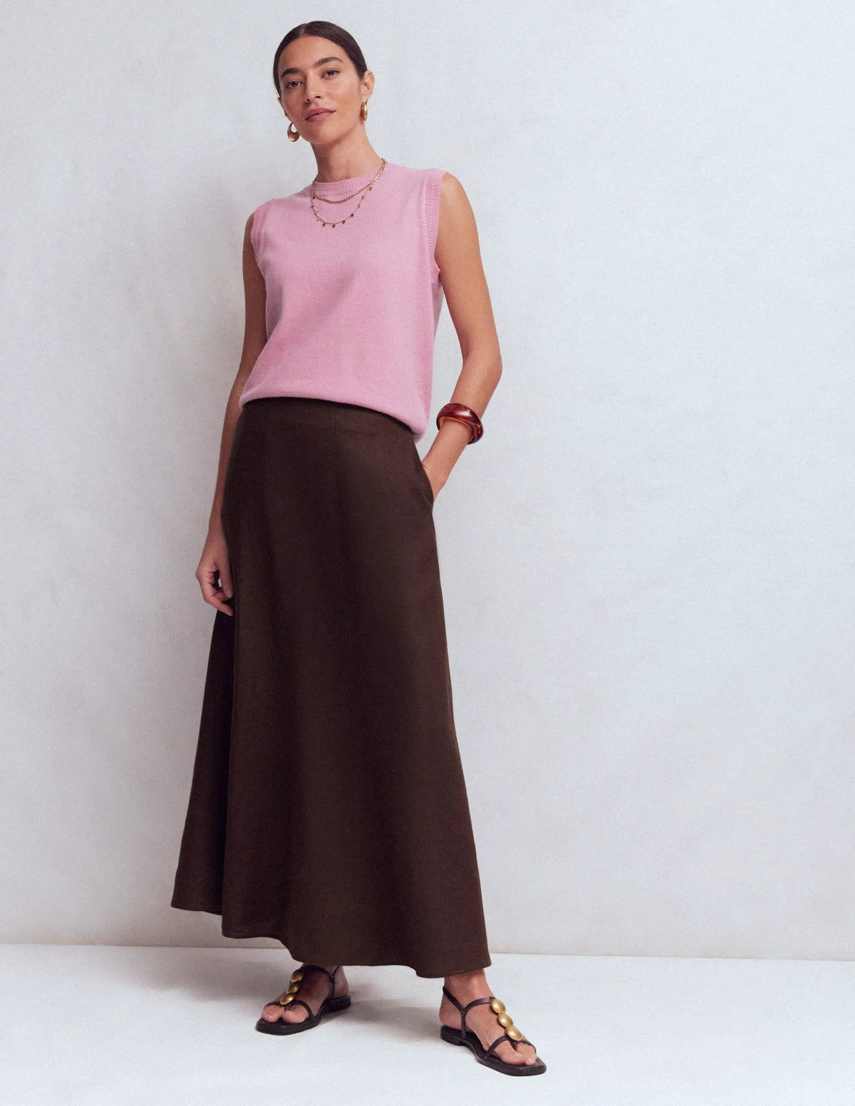 Miriam Linen Maxi Skirt-Bitter Chocolate