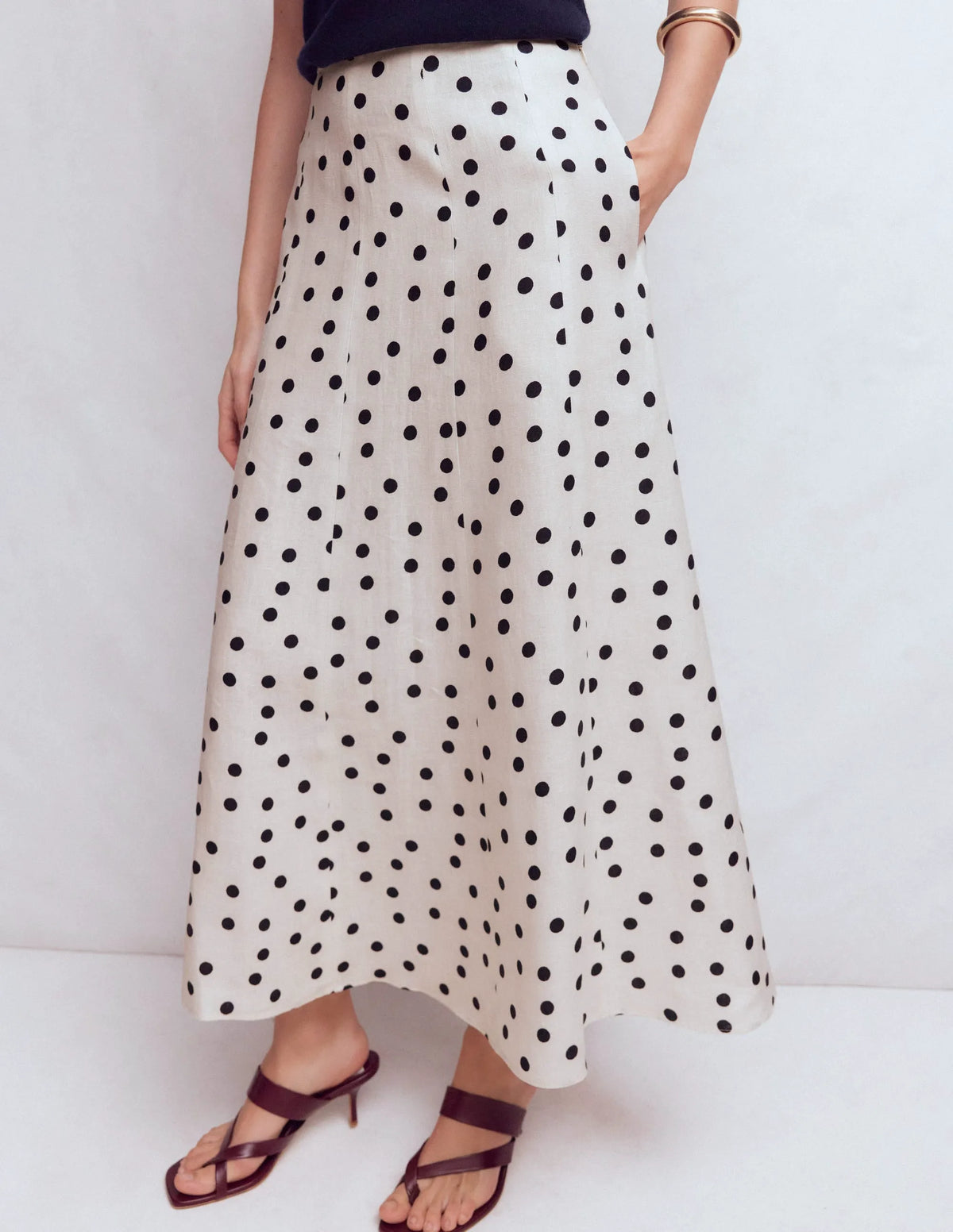 Miriam Linen Maxi Skirt-Ivory, Painted Dot