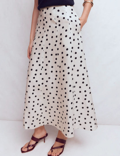 Miriam Linen Maxi Skirt-Ivory, Painted Dot