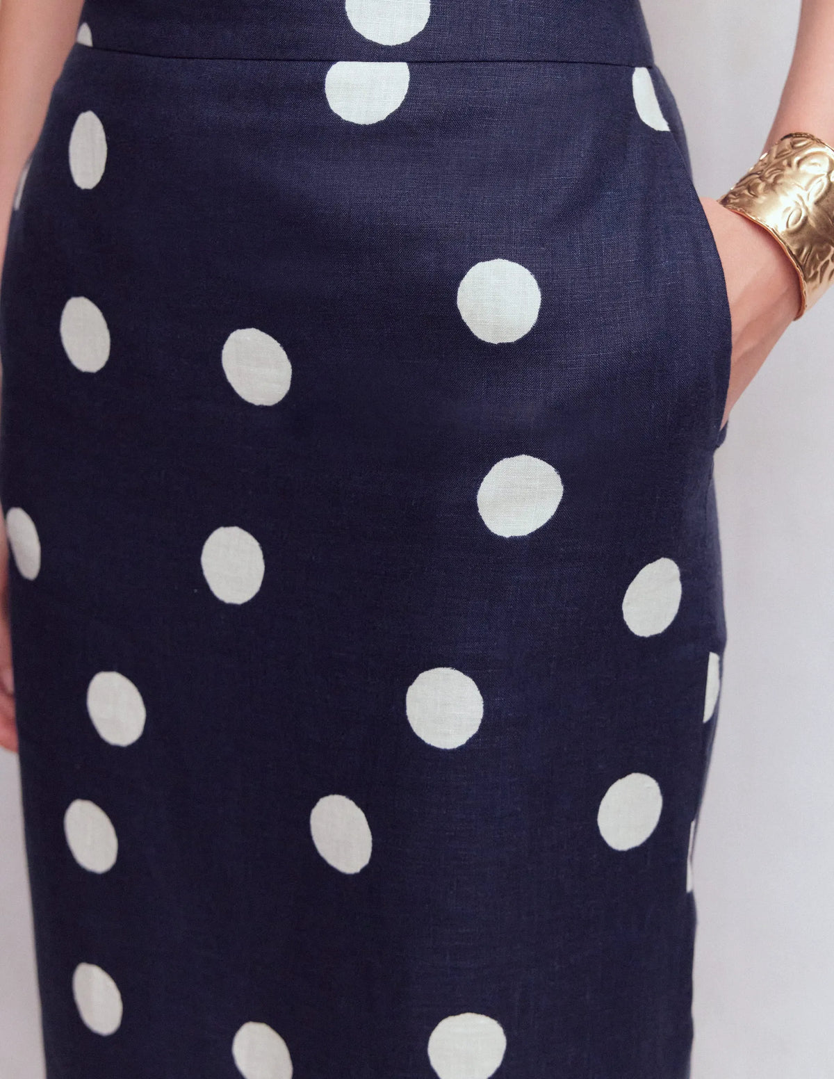 Longline Column Skirt-French Navy, Ivory Spot