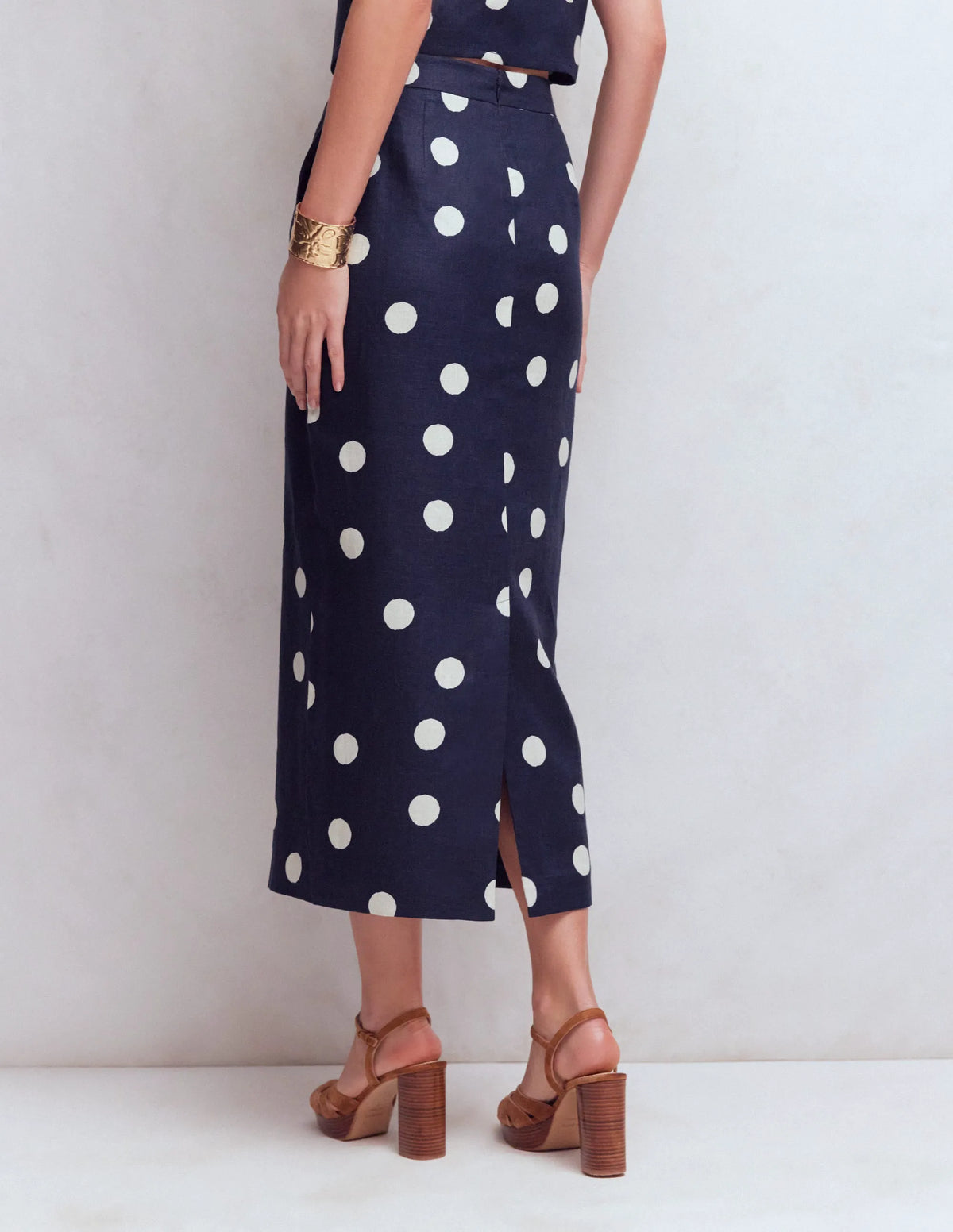 Longline Column Skirt-French Navy, Ivory Spot