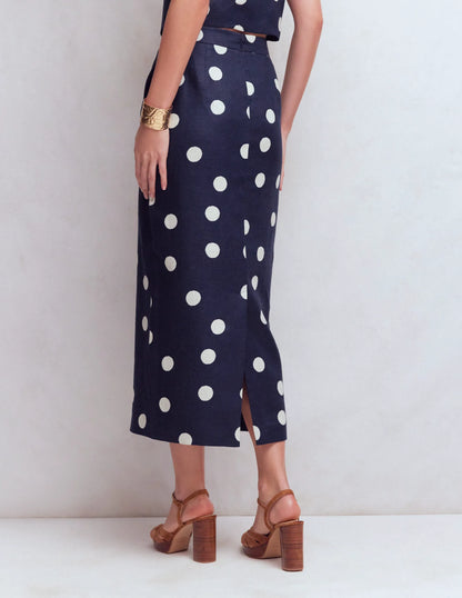 Longline Column Skirt-French Navy, Ivory Spot