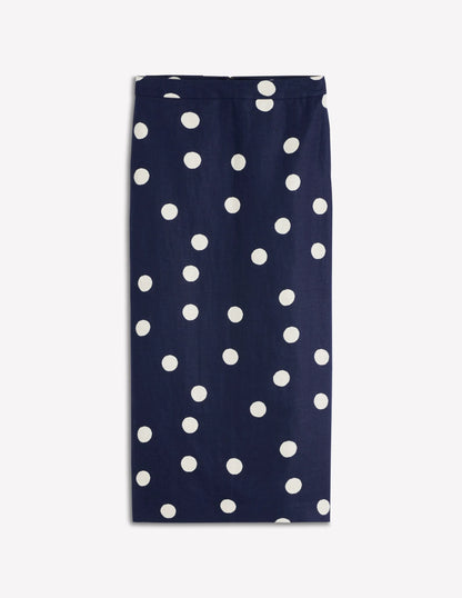 Longline Column Skirt-French Navy, Ivory Spot