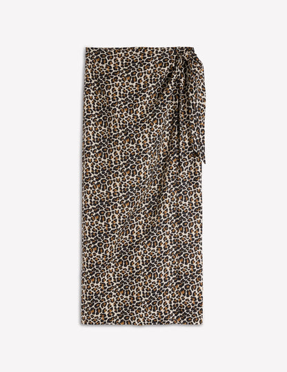 Dimitra Linen Column Skirt-Almond Milk, Cheetah Pop