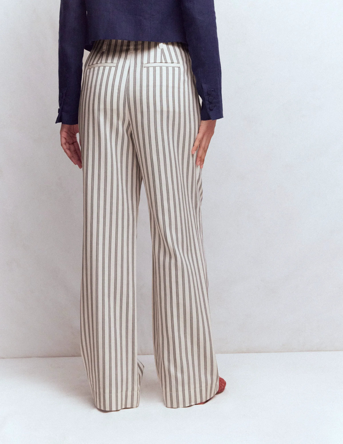 Mayfair Tailored Pants-Ivory, Navy Stripe
