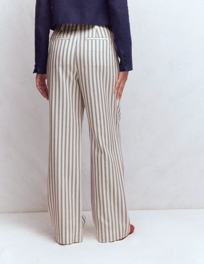 Mayfair Tailored Pants-Ivory, Navy Stripe