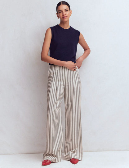 Mayfair Tailored Pants-Ivory, Navy Stripe