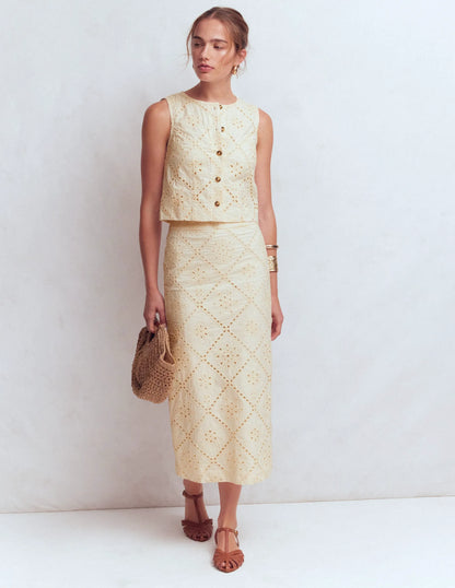 Textured Column Skirt-Ivory Broderie