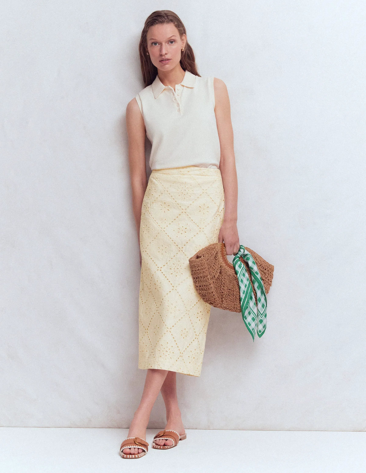 Textured Column Skirt-Ivory Broderie