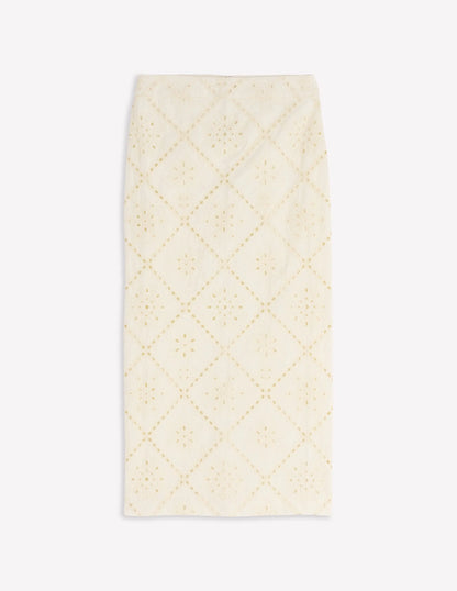 Textured Column Skirt-Ivory Broderie