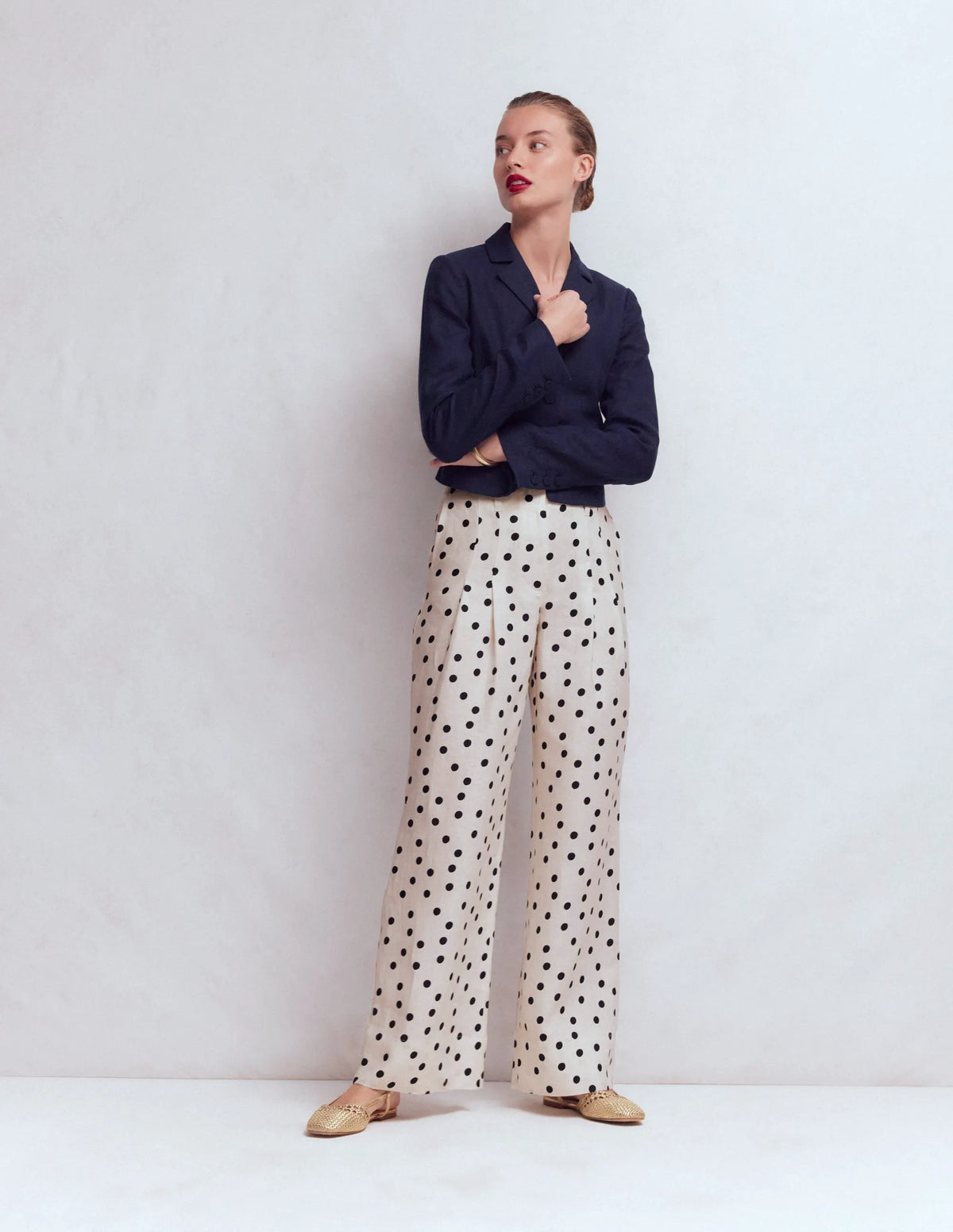 Mayfair Linen Pants-Ivory, Painted Dot