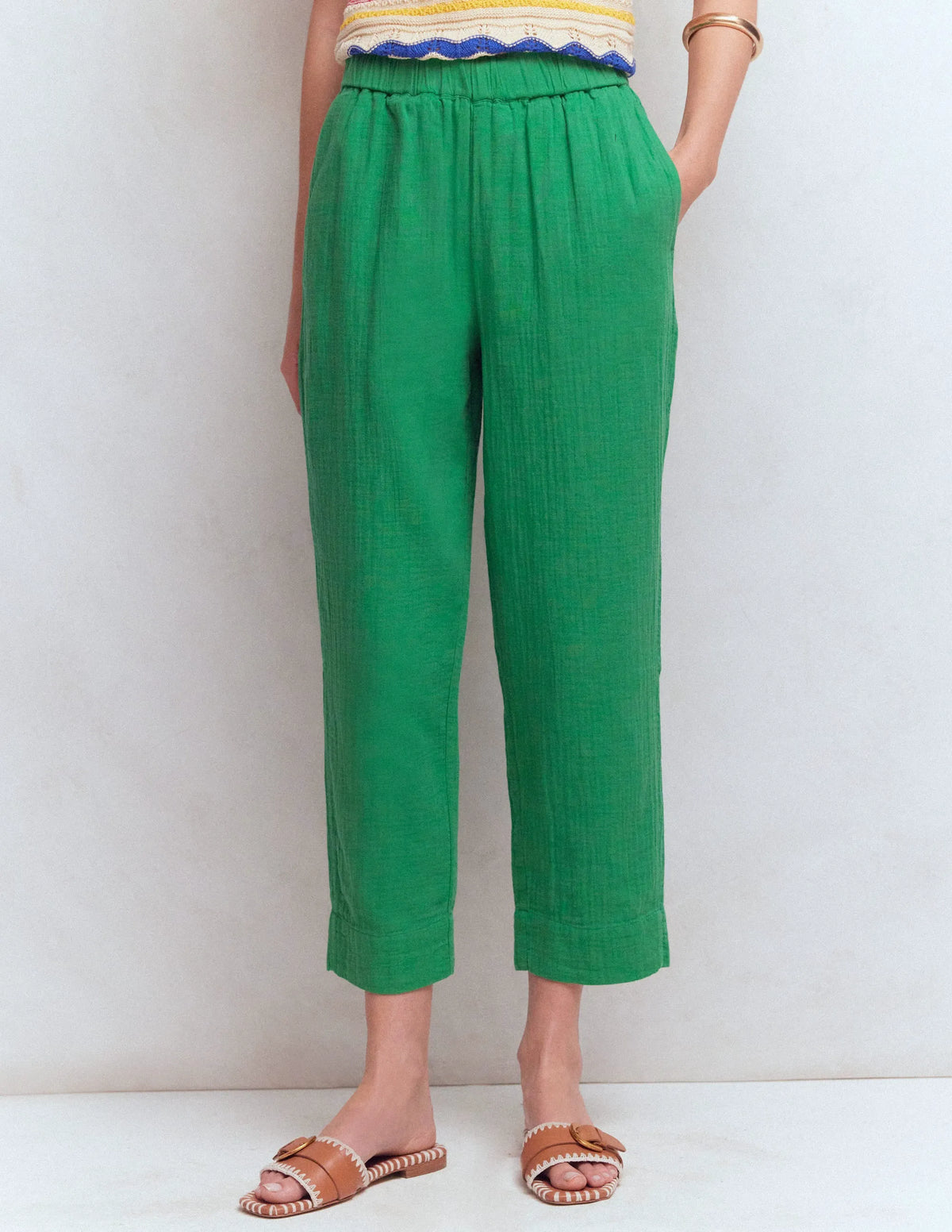 Double Cloth Crop Pants-Shamrock Green